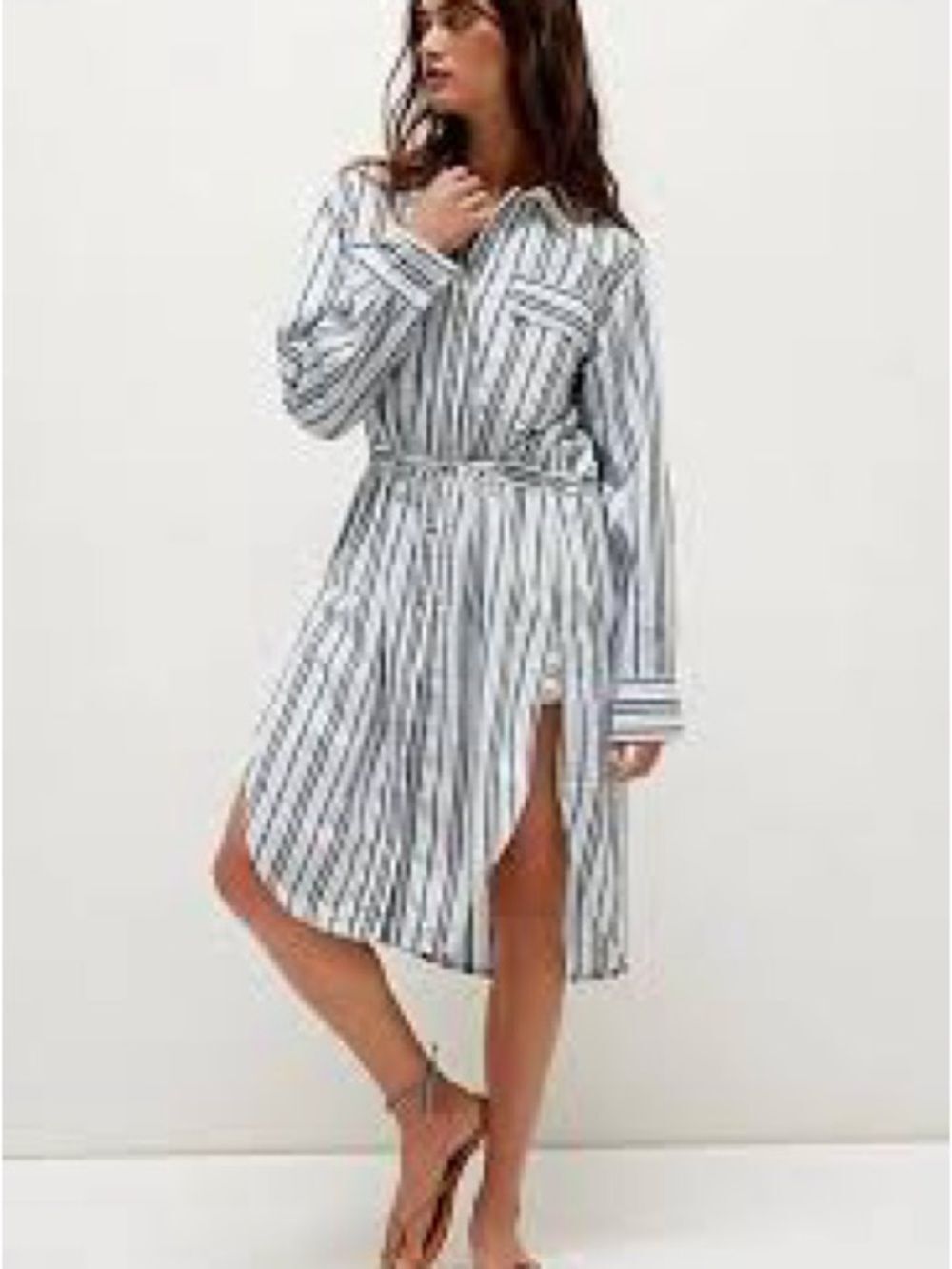 We the Free Prep Striped Shirt Dress in White and Navy L